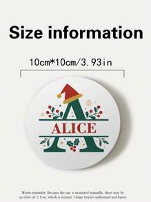 1个定制个性化圣诞字母造型陶瓷杯垫，吸水杯垫，可定制姓名和圣诞字母图案，适用于饮料、茶杯和咖啡杯，家居和餐厅装饰，节日礼物必备，圣诞装饰，时尚设计