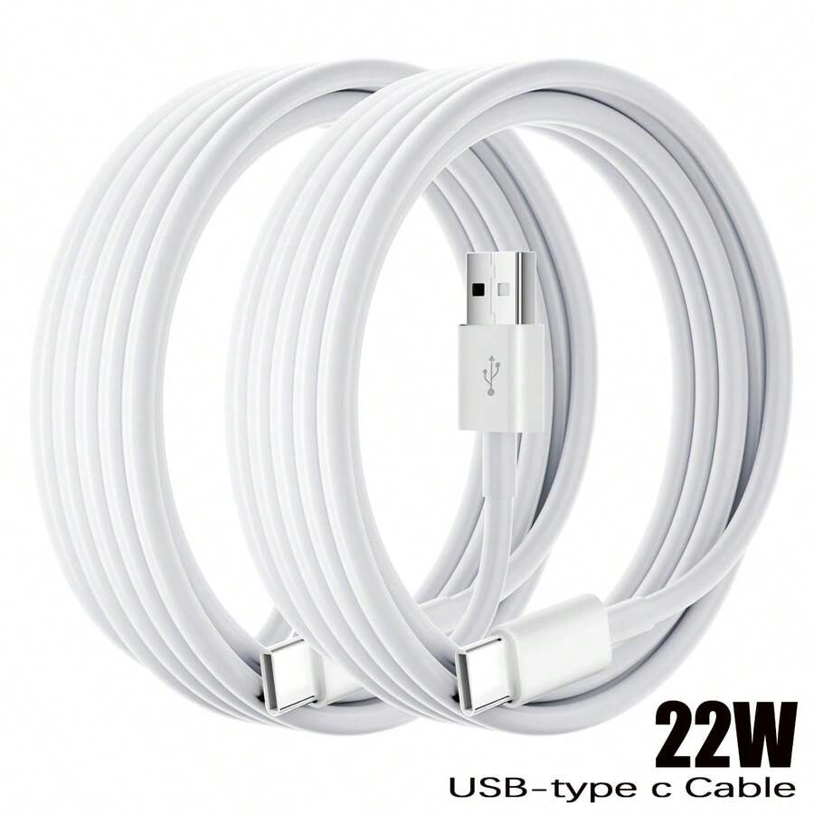 1-2 件 USB A 转 Type-C 3.3 英尺/100 厘米 22W 快速充电和数据线，兼容 iPhone 16 15 Pro Max Plus/// 和其他设备 - 白色 - 查看 1