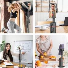 AXNEN 1 pieza Soporte de teléfono con seguimiento automático de rostro mejorado, trípode con seguimiento automático de rostro, control remoto de cámara, palo de selfie inteligente portátil integrado, soporte de cámara robot con rotación de 360° y seguimiento rápido de rostro y objetos, adecuado para transmisión en vivo de teléfonos inteligentes, compatible con iPhone 14/13/12/11 Pro/XS - Negro - Ver 10