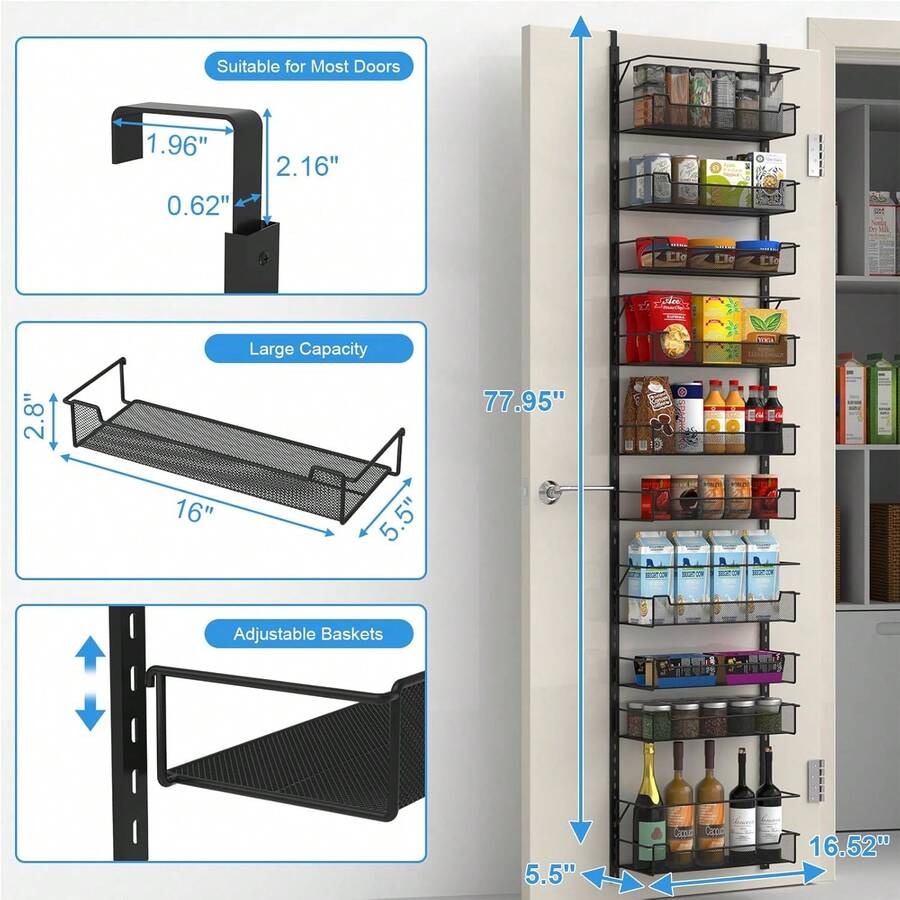 Over The Door Pantry Organizer, 8Tier Over The Door Organizer With