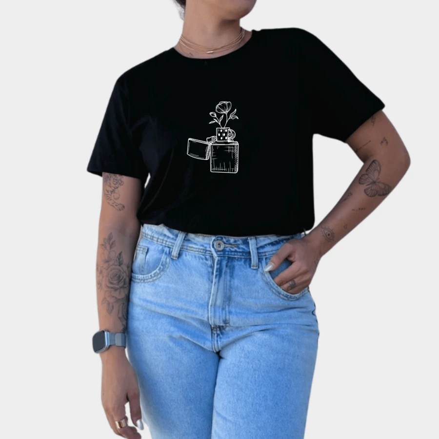 Women's T-Shirt Lighter Fires Personalized Light T-Shirt - màu đen - Xem 1