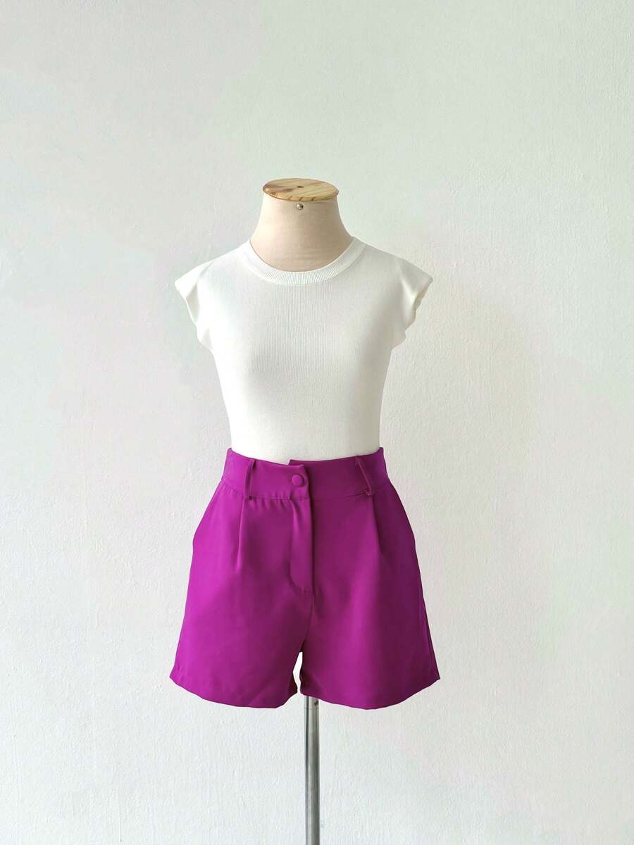 Female Fashion Shorts Women's Tailored Casual Versatile Front Pockets Zipper With Buttons - 玫瑰紅 - 查看 1