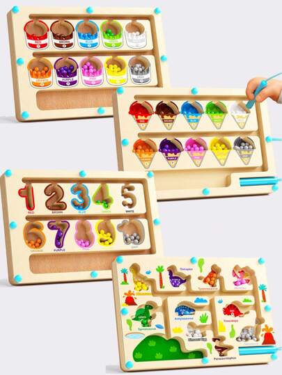 Laberinto magnético de madera con números y colores para niños, juego de clasificación de colores de madera, tablero de rompecabezas de aprendizaje de combinación de colores y conteo, juego de conteo y combinación Montessori, juguetes de habilidades motoras finas, juguetes magnéticos, juegos magnéticos. Apto para niños de 3 años en adelante, juguete magnético, juegos magnéticos, laberinto, juego magnético, juguetes Montessori, juego magnético