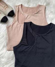 BIA KIT WITH 2 WOMEN'S CROPPED TOPS IN SUPLEX FABRIC WITH HOLE DETAIL ON THE SHOULDER, SUMMER - 黑色 - 查看 4