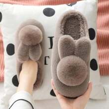 New Women Plush Slippers, Warm Furry Indoor/Outdoor Slip-On House Slippers, Cute Cartoon Rabbit Design, Thick Soft Sole Cozy Winter Slippers