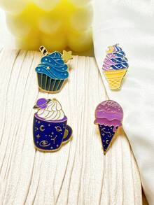 4 件套可爱时尚冰淇淋锥形锌合金胸针，创意卡通甜点配件 - 彩色 - 查看 6
