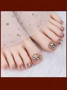 24 件假脚趾甲，1 件迷你锉刀方形闪光渐变色假脚趾甲，方形闪光渐变色假脚趾甲，12 种尺寸指甲用品，钻石咖啡色改变您的指甲，适合女性女孩 DIY - 彩色 - 查看 8