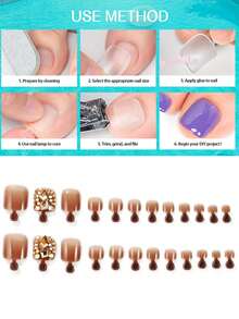 24 件假脚趾甲，1 件迷你锉刀方形闪光渐变色假脚趾甲，方形闪光渐变色假脚趾甲，12 种尺寸指甲用品，钻石咖啡色改变您的指甲，适合女性女孩 DIY - 彩色 - 查看 3