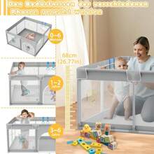 VA-Cerulean Baby Playpen, Children's Playpen With Door, Children's Playground, Gate, With 50 Balls, 4 Pull Rings And Carrying Bag (Gray, 127 * 127 * 68cm) - 程度 - 查看 6