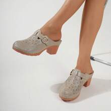 Ecetana Elegant Heels For Women.Women's High-Heeled Apricot Mules, Platform Sandals For Women Comfortable Wedge Sandals, Hollow Out Design, Perforated Closed Toe Slip On Sandals. Perfect For Casual Outdoor Sandals, Women's Slide Sandals With Heel Cushion Dress Shoes Casual Summer.Women Slide Sandals With Heel For Beach, Pool, Garden - 杏色 - 查看 6