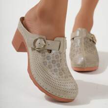 Ecetana Elegant Heels For Women.Women's High-Heeled Apricot Mules, Platform Sandals For Women Comfortable Wedge Sandals, Hollow Out Design, Perforated Closed Toe Slip On Sandals. Perfect For Casual Outdoor Sandals, Women's Slide Sandals With Heel Cushion Dress Shoes Casual Summer.Women Slide Sandals With Heel For Beach, Pool, Garden - 杏色 - 查看 9