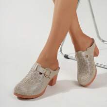 Ecetana Elegant Heels For Women.Women's High-Heeled Apricot Mules, Platform Sandals For Women Comfortable Wedge Sandals, Hollow Out Design, Perforated Closed Toe Slip On Sandals. Perfect For Casual Outdoor Sandals, Women's Slide Sandals With Heel Cushion Dress Shoes Casual Summer.Women Slide Sandals With Heel For Beach, Pool, Garden - 杏色 - 查看 7