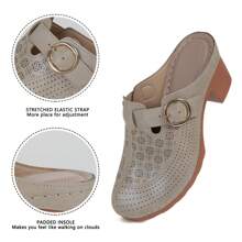 Ecetana Elegant Heels For Women.Women's High-Heeled Apricot Mules, Platform Sandals For Women Comfortable Wedge Sandals, Hollow Out Design, Perforated Closed Toe Slip On Sandals. Perfect For Casual Outdoor Sandals, Women's Slide Sandals With Heel Cushion Dress Shoes Casual Summer.Women Slide Sandals With Heel For Beach, Pool, Garden - 杏色 - 查看 3