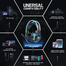 Onikuma 有線遊戲耳機 酷炫 Rgb 燈光降噪 附麥克風 長壽命耳機 音樂遊戲耳機 - 黑色 - 查看 5