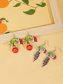 1 对 Grinki 亚克力元素耳环，适合日常和派对佩戴，送给女性的精美礼物 - 彩色 - 查看 2