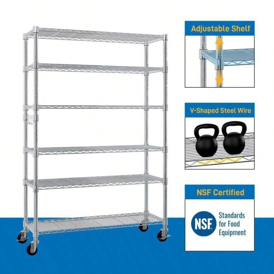 Heavy Duty 6 Tier Metal Shelving Rack For Garage Pantry Kitchen With