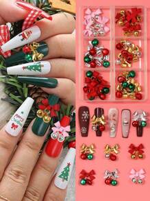 18 Phụ kiện trang trí móng tay hình chuông nơ 3D Giáng sinh - Thiết kế nơ và chuông 3D màu vàng, đỏ và bạc cho móng tay lễ hội, ốp lưng điện thoại & nhiều phụ kiện làm móng khác - Nhiều màu - Xem 1