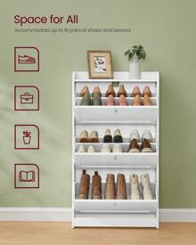 VASAGLE Shoe Cabinet With 3 Flip Drawers, Shoe Storage Cabinet, Adjustable And Removable Dividers, Holds Up To 18 Pairs Of Shoes, Entryway, 9.4 X 23.6 X 42.5 Inches - trắng - Xem 2