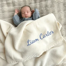 刺绣姓名毯、个性化婴儿毯、定制姓名毯、针织婴儿姓名毯、婴儿车毯、婴儿洗澡礼物可水洗舒适、温暖、舒适定制、独特、个性化的理想礼物多功能、精致、时尚、独特、情人节、婚礼、乔迁之喜