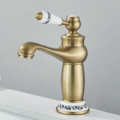 Lampe de dieu nain Antique en porcelaine bleue et blanche, robinet d'évier de salle de bains, robinet mitigeur monotrou à poignée unique