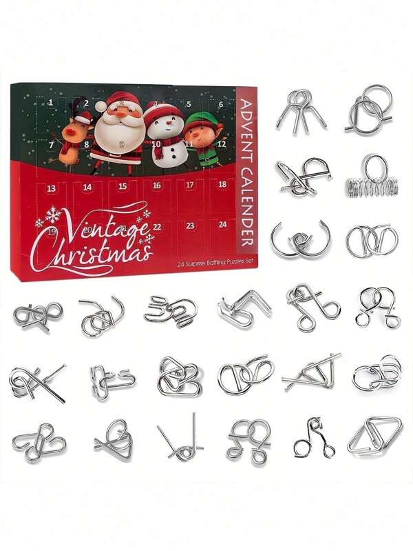 CHARMS 24 pezzi Calendario dell'Avvento Scatola Regalo Sorpresa - Puzzle Metallico Rompicapo, Gioco Paziente Adatto per Bambini e Adulti, Decorazione per Casa, Natale, Inverno