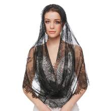 1pc Black Muslim Bridal Scarf Lace Wedding Shawl - A - View 8