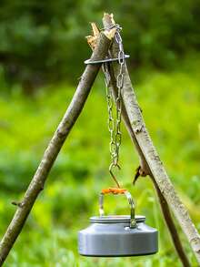 Outdoor Hanging Pot Stand, Triangular Piece Tree Pole Stand, Camping Campfire Stand, Stainless Steel Hanging Ring, Tripod Tree Stand, Portable Pot Stand - Silver - View 2