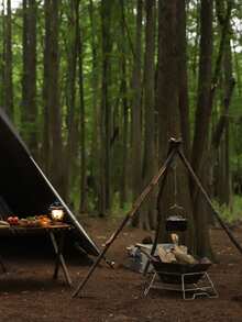 Outdoor Hanging Pot Stand, Triangular Piece Tree Pole Stand, Camping Campfire Stand, Stainless Steel Hanging Ring, Tripod Tree Stand, Portable Pot Stand - Silver - View 6