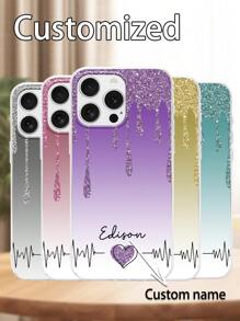 1 gepersonaliseerde ECG-hartslagnaam bedrukte telefoonhoes compatibel met Apple, enz.