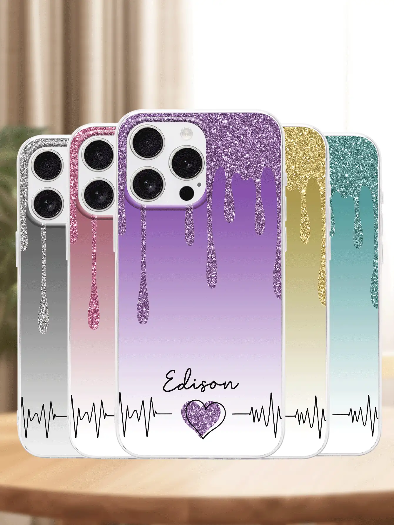 1 gepersonaliseerde ECG-hartslagnaam bedrukte telefoonhoes compatibel met Apple, enz.