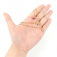 2Pcs/Set Simple Fashion Eye Initial Pendant Gold Color Stainless Steel Lip Chain Necklaces For Women - Style 2 - View 3