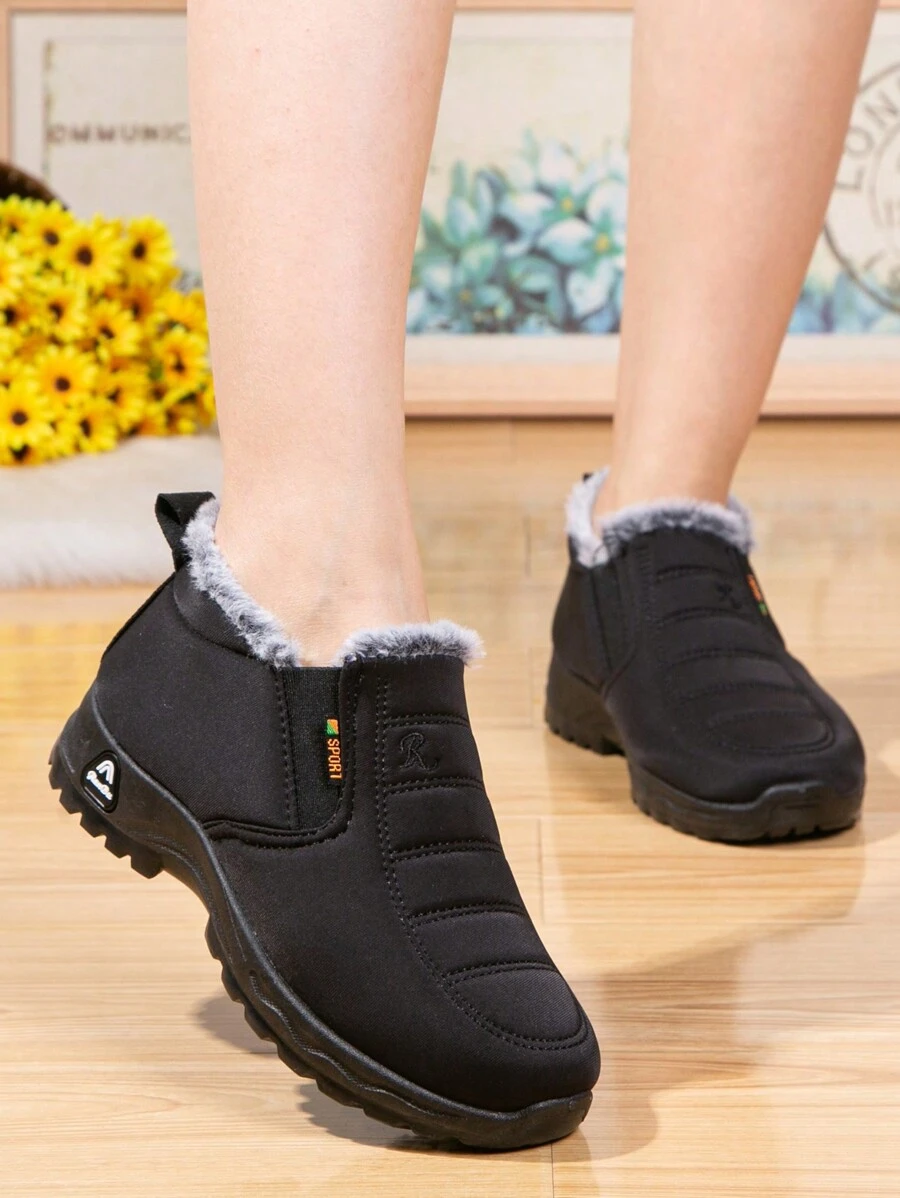 Neue warme thermisch gefütterte Schneestiefel für Mittelalte und Senioren, Winterschuhe mit Kälteschutz für Mütter - Schwarz - Übersicht 1