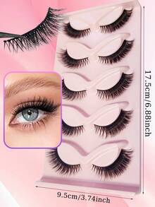 AILAISHI 5 对超迷人的猫眼狐狸眼假睫毛 - 仿貂皮，耐用且可重复使用，即时魅力化妆套装，适用于多种用途 - 濃密款 - 查看 5