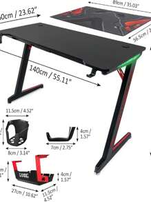 Froadp Gaming Table 120x60cm Gaming Table Black + Red Desk Carbon Fiber Top Computer Table Gamer Ergonomic PC Table - Black - View 5