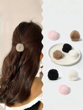 2 件女式毛茸茸固体多巴胺圆形发夹小号，适合刘海、公主发型、户外和日常使用，优雅可爱的发爪夹发夹发夹发夹发夹，休闲秋冬发饰，适合女士度假装扮