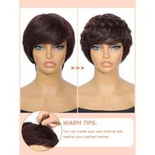 Tóc giả cắt Pixie Tóc giả xoăn ngắn Tóc giả cắt nhiều lớp Tóc giả cắt tóc giả bằng máy Tóc giả màu đen tự nhiên cho phụ nữ - Màu Tím - Xem 6