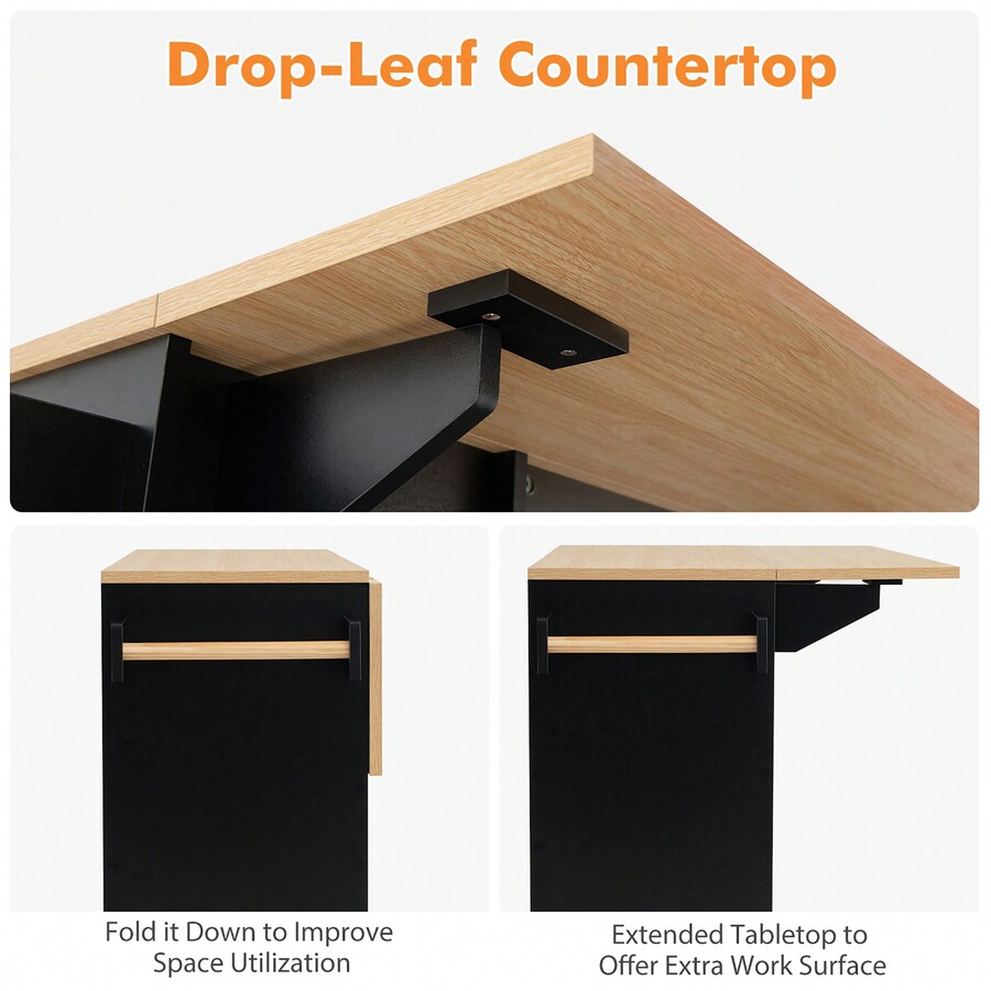 Homasis Kitchen Island Cart W/ DropLeaf & Power Outlet Microwave Shelf