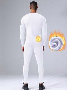 2 件套男友风格男士保暖运动套装、保暖内衬健身服、长袖打底衫和紧身健身套装 - 白色 - 查看 3