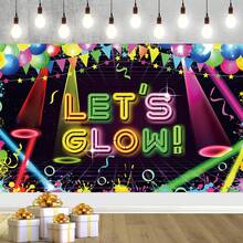 1 件霓虹灯 Let's Glow 摄影背景涂鸦气球旗帜灯光派对横幅 59.1 * 39.4/82.7 * 59.1 英寸生日室内节日户外照片背景情人节快乐 - 彩色 - 查看 2