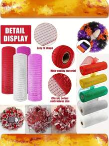 1 卷圣诞节节日闪光丝网丝带蝴蝶结礼品领带花环制作节日庆祝场景布置装饰纱家居装饰 - 彩色 - 查看 2