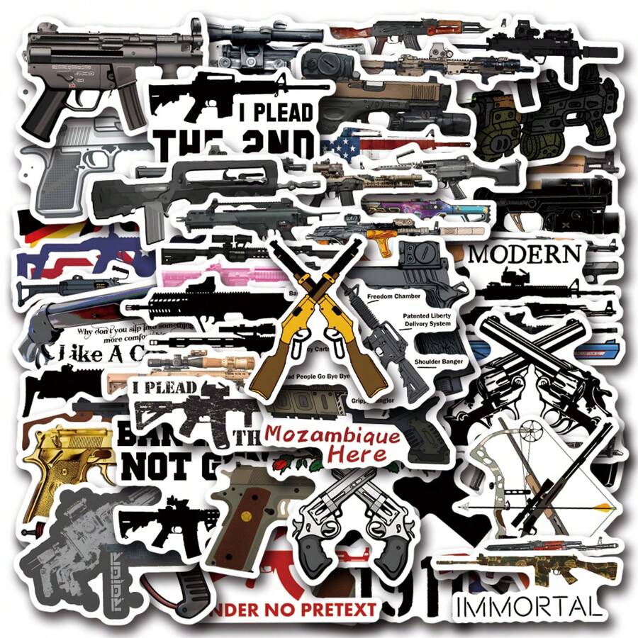 53PCS Gun Stickers Vinyl Aesthetics Stickers For Scrapbooking, Diary, Laptop, Bumper, Skateboard, Water Bottle, Computer, Phone, Cartoon, Hard Hat, Car Stickers And Decals - Multicolor - View 1