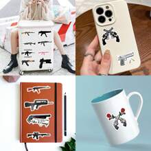 53PCS Gun Stickers Vinyl Aesthetics Stickers For Scrapbooking, Diary, Laptop, Bumper, Skateboard, Water Bottle, Computer, Phone, Cartoon, Hard Hat, Car Stickers And Decals - Multicolor - View 7