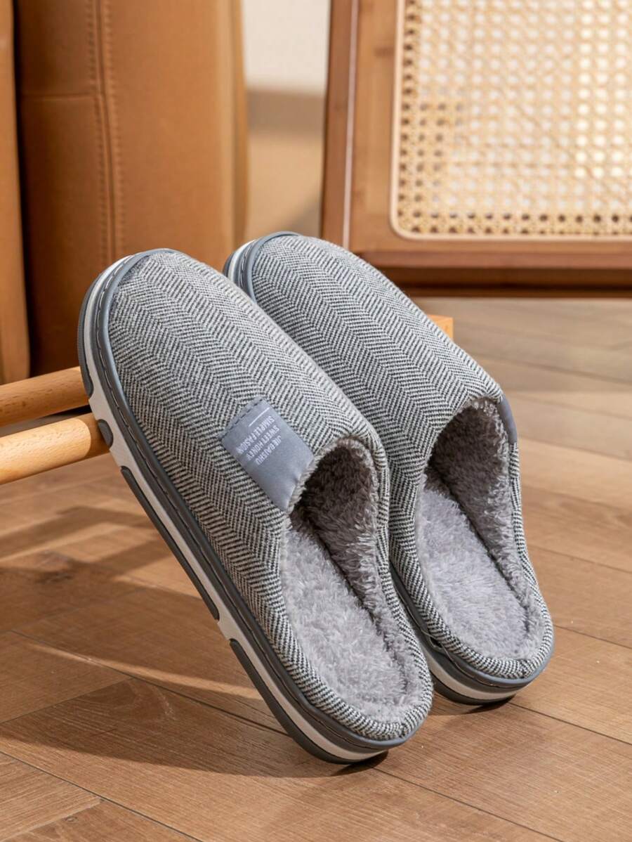Pantuflas de interior para mujeres, estilo de etiqueta sólida, pantuflas de dormitorio antideslizantes y esponjosas, pantuflas de piso, pantuflas de piel para hombres y mujeres, para otoño/invierno