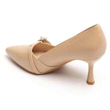 Thin Heel Pumps With Decorative Straps And Gold Buckles - Beige - View 6