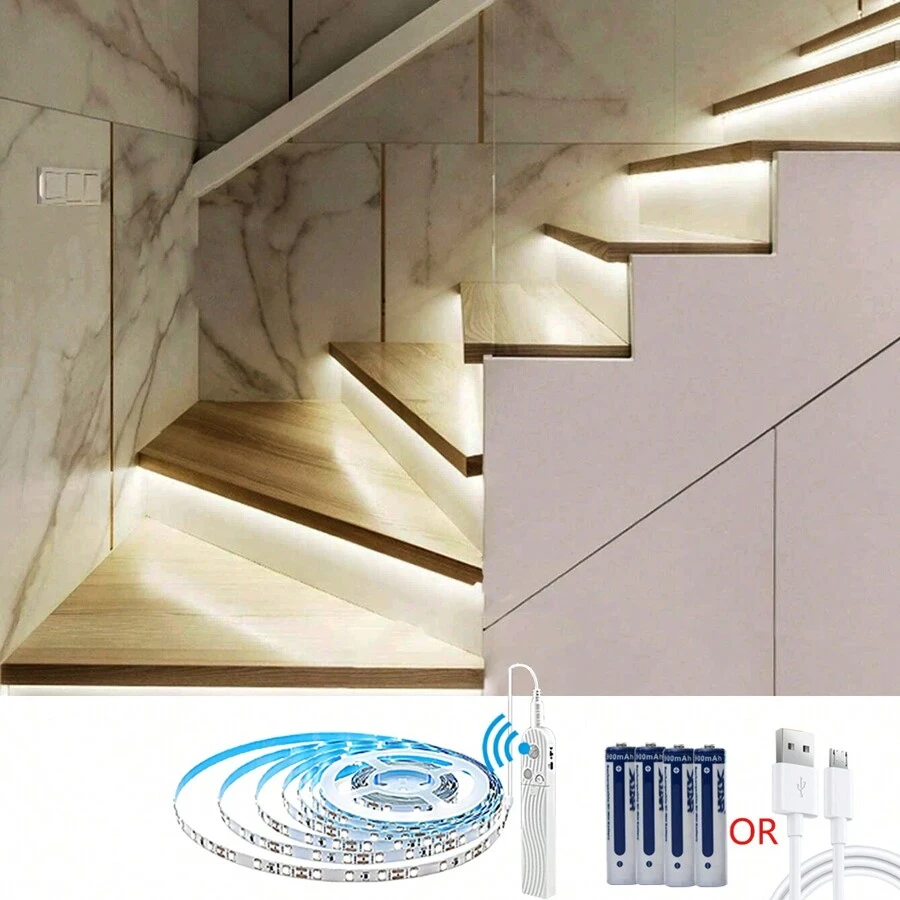 5VUSB人類身體感應燈帶帶智能燈控制和電池盒,合適的適用於樓梯,櫥櫃,,床 - 白色 - 查看 1