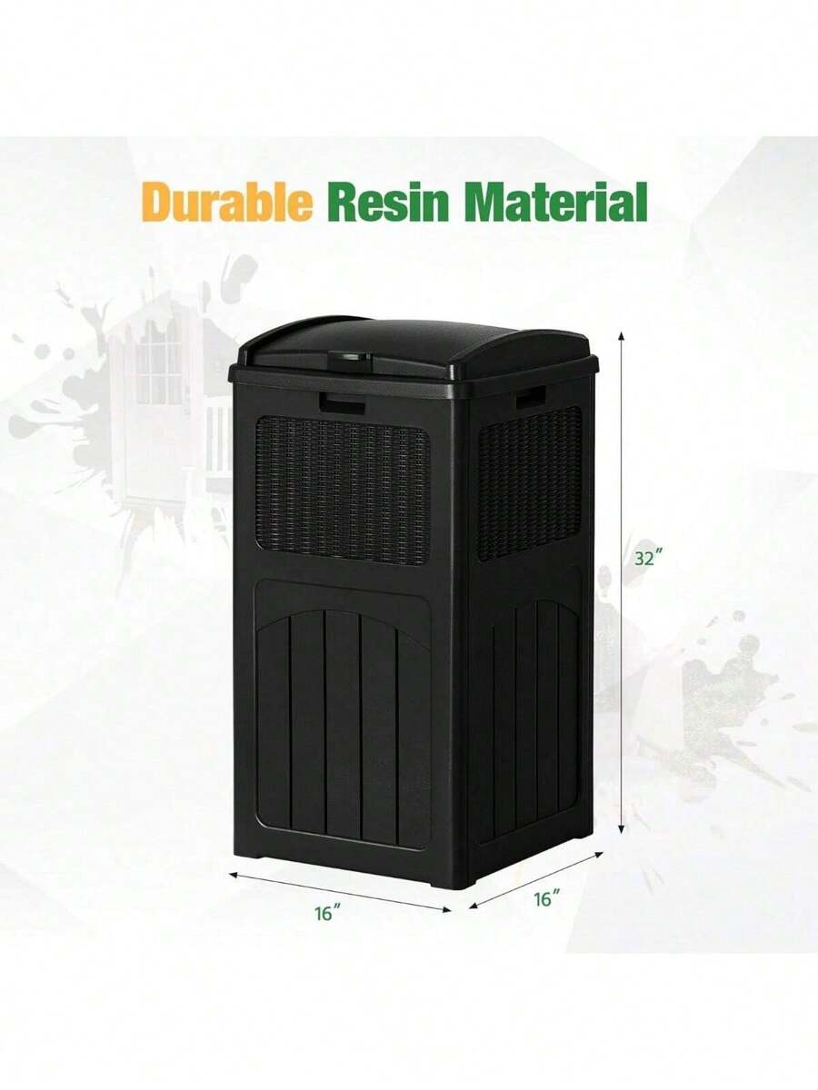 30 Gallon Trash Can, Resin Outdoor Garbage Can With Lid, Waterproof