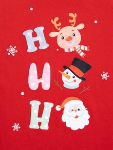 宝宝圣诞节卡通麋鹿圣诞老人圣诞树印花圆领上衣裤子套装三件套 - 紅色 - 查看 5