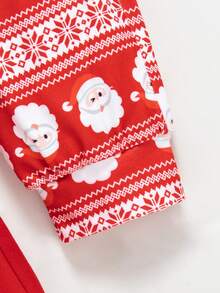 宝宝圣诞节卡通麋鹿圣诞老人圣诞树印花圆领上衣裤子套装三件套 - 紅色 - 查看 4