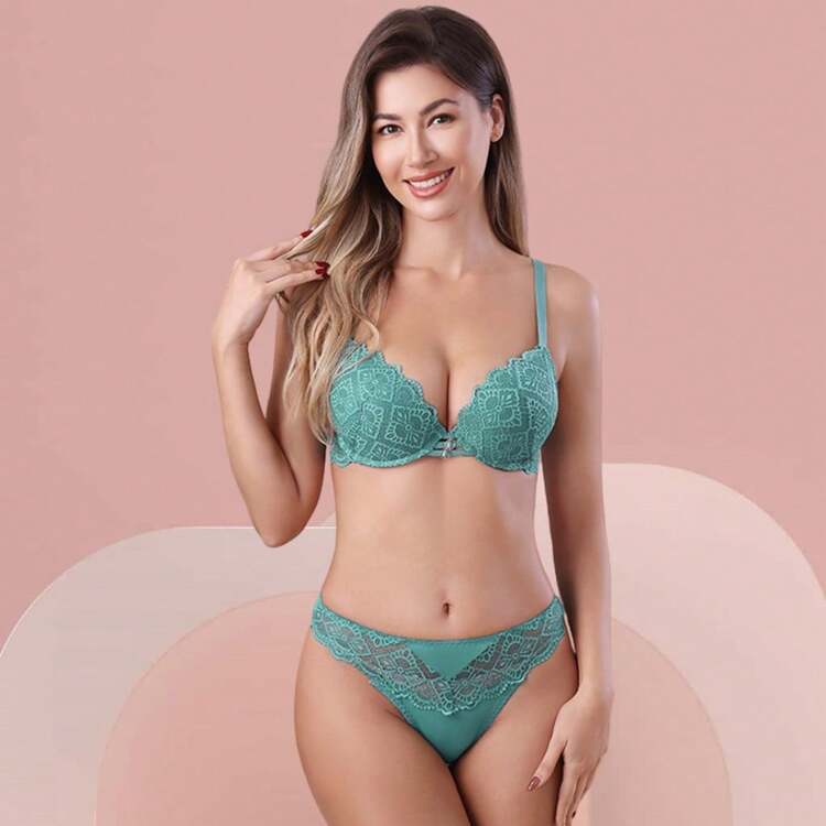 Lingerie Set With Underwire With Lace And Padded Thong Panties 8027 - Nhiều màu - Xem 2