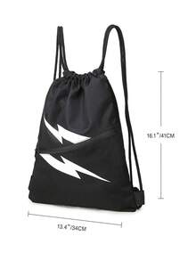 抽绳背包男士运动健身包，防水男士黑色背包，大尺寸干湿分离袋，带两个拉链口袋和水瓶网袋，可容纳足球和鞋子隔层，适合游泳健身户外万圣节圣诞节冬季圣诞节礼物包包拉链包电脑运动包男士礼物黑色包徒步旅行学生大容量多功能便携时尚休闲男士爸爸礼物男友礼物度假 - 黑色 - 查看 4